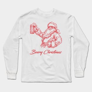 Beery Christmas Santa Claus holding a glass of beer Long Sleeve T-Shirt